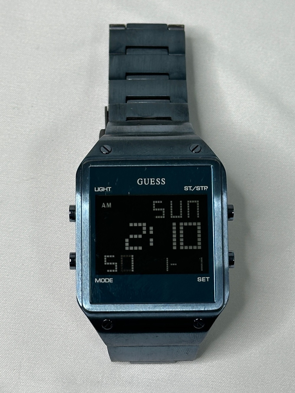 Guess Wristwatch Digital Blue Face Stainless Steel Band U0595G4 New Battery!